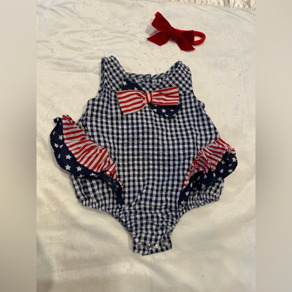 3 month red white blue gingham  iris & ivy onsie - Picture 2 of 4